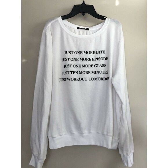 NEW WILDFOX Sz M LIES I TELL MYSELF WHITE JUST ONE MORE BBJ JUMPER - Picture 6 of 7